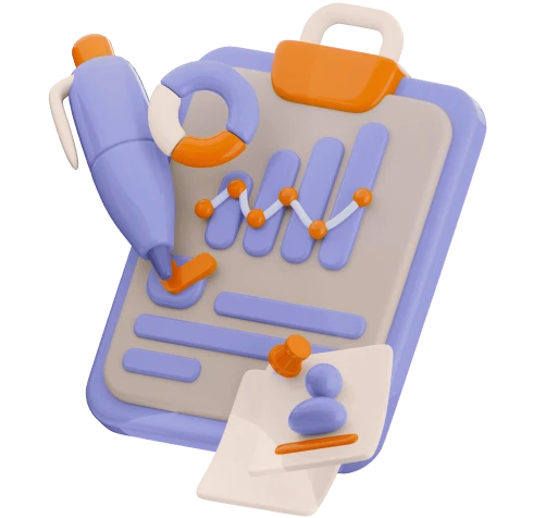 illustration 3D d'un tableau avec une courbe et une loupe