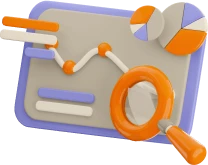 illustration 3D d'un tableau avec une courbe et une loupe