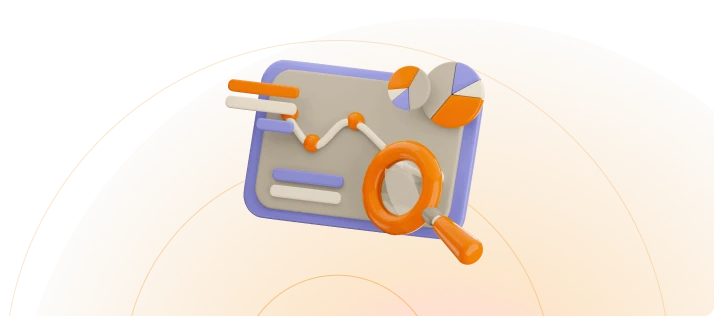 illustration 3D d'un tableau avec une courbe et une loupe